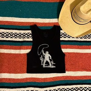 Black cowboy crop tank